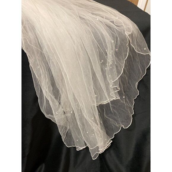 Vintage Womens Wedding Bridal Veil 2 Tiers Lace White